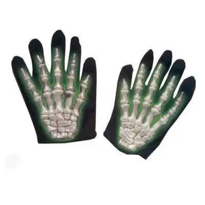 Paire de gants noirs à relief de squelette phosphorescent