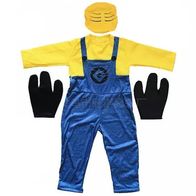 Costume adulte jaune et bleu avec bonnet rayé et gants noirs