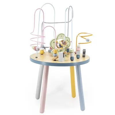 Table Multi-Activités Bois PolarB avec Boucles Métalliques et Animaux 2 Ans+