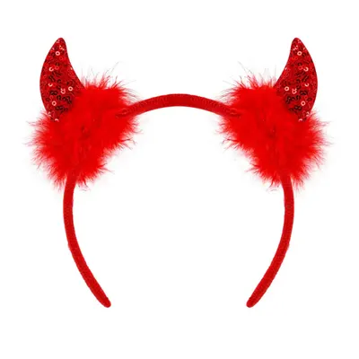 Serre-tête rouge à cornes pailletées et plumets