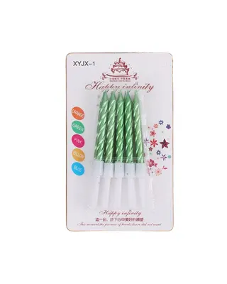 Bougies vertes torsadées pour gâteau, lot de 10