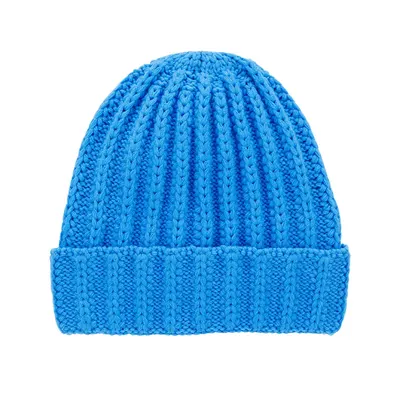 Bonnet bébé bleu en tricot doublé polaire, revers pliable – 0–9 mois