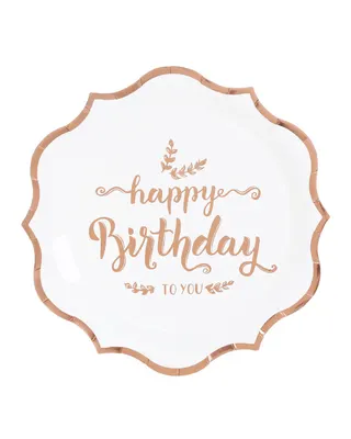 Assiettes d’anniversaire festonnées, blanc et bronze