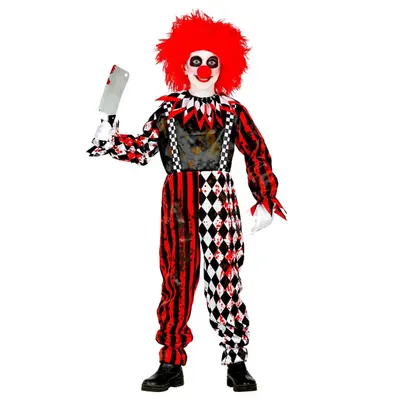 Combinaison de clown sinistre à rayures et losanges – 5-7 ans