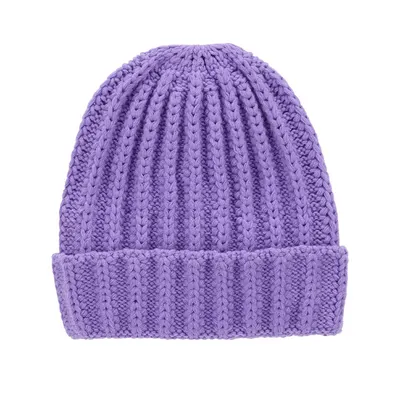 Bonnet bébé mauve en maille avec revers plié, 0–9 mois