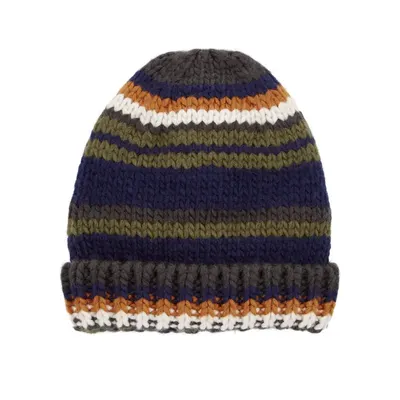 Bonnet bébé à larges bandes colorées et revers plié – 0–9 mois