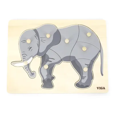 Puzzle Éléphant en Bois 7 Pièces à Boutons Viga Toys 18M+