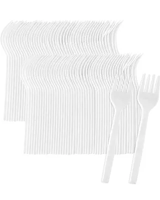 Lot de 100 fourchettes à gâteau en plastique blanc