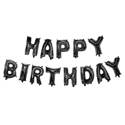 Lettres ballon noires HAPPY BIRTHDAY, 40 cm