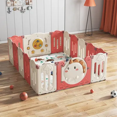 Parc de jeu pliable corail et crème 190 × 152 cm avec filet de basket