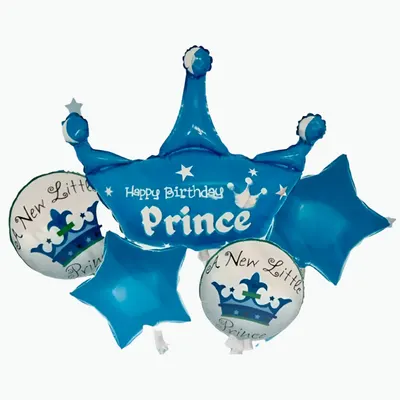 Lot de 5 ballons bleus à couronne pour anniversaire Prince
