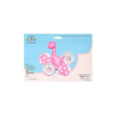 Cinq ballons Baby Girl avec une girafe rose