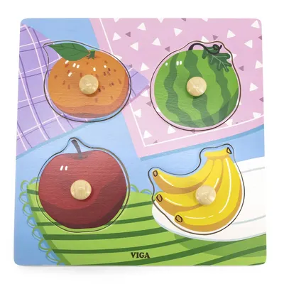 Puzzle Bois Fruits 4 Pièces à Boutons 12M+
