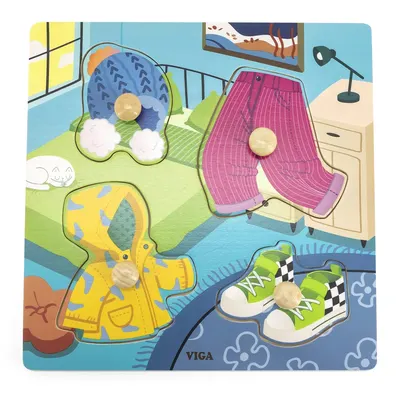 Puzzle Bois Vêtements 4 Pièces à Boutons 12M+