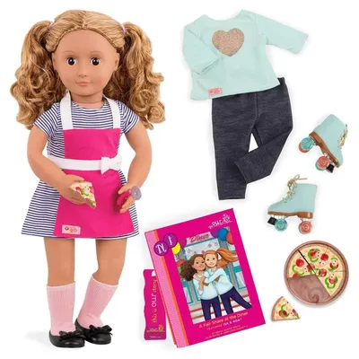 Isa, poupée serveuse articulée 46 cm avec pizza et livre