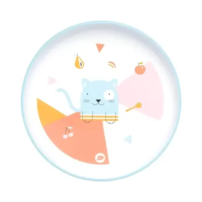 Assiette Domino au chat bleu pour les repas de bébé