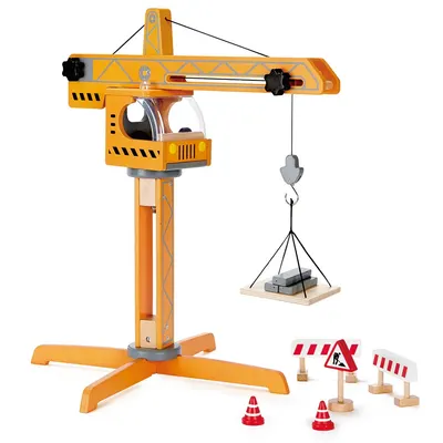 Grande Grue de Chantier en Bois avec Accessoires 3 Ans+