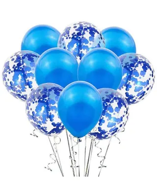 Dix ballons bleus unis et à confettis pour la fête