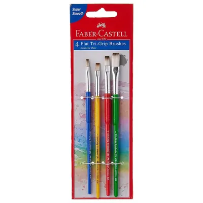 Ensemble de 4 Pinceaux Plats Tri-Grip Faber-Castell pour Peinture