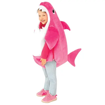 Costume rose à silhouette de requin, capuche dentée – XS