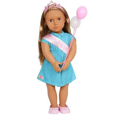 Anita, poupée en robe turquoise pour anniversaire