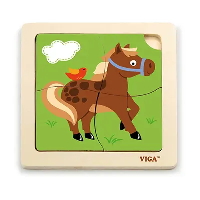 Puzzle cheval et oiseau en bois, 4 pièces dès 18 mois
