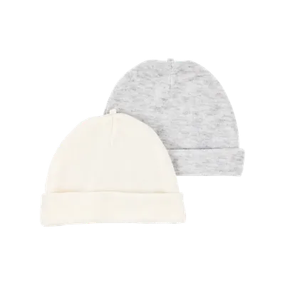 Lot de 2 bonnets bébé gris et ivoire, 0–3 mois