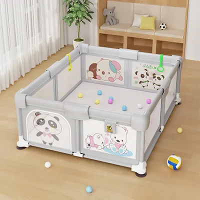 Espace de jeu bébé gris 180 × 200 cm avec deux portes