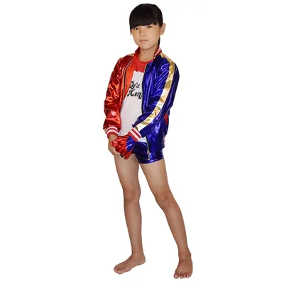Tenue Harley Quinn enfant, veste rouge et bleue
