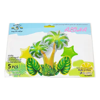 Décor tropical : cinq ballons aux motifs de cocotier