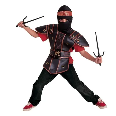 Tenue de ninja rouge et noire pour enfant, avec cagoule