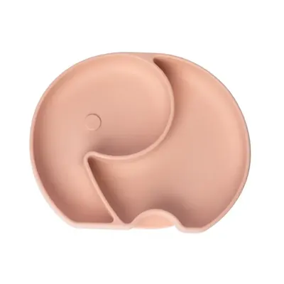Assiette Yummy à cloison courbe, rose blush, silhouette éléphant 4M+