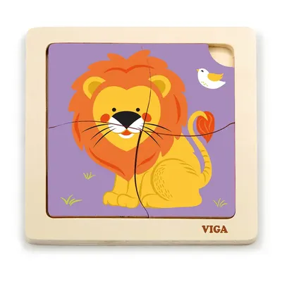 Puzzle du lion jaune en bois, 4 pièces