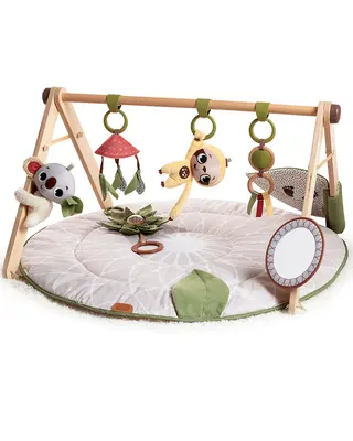 Tapis rond d’éveil Boho avec arche en bois et activités