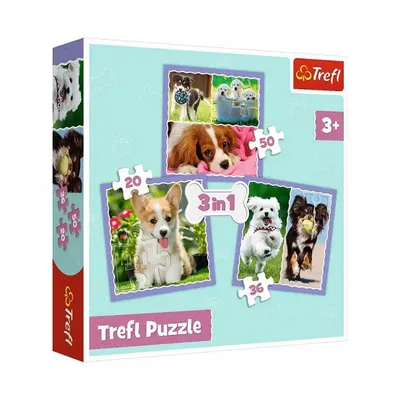 Trois puzzles de chiots en images — coffret 3-en-1 dès 3 ans