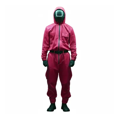 Costume de garde rose à capuche et masque carré – taille S