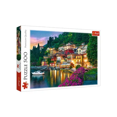 Les maisons du lac de Côme au crépuscule — puzzle 500 pièces