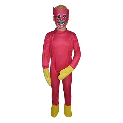 Costume de monstre rose avec masque et moufles jaunes