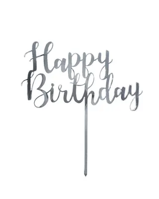 Pique à gâteau argenté « Happy Birthday » en écriture cursive