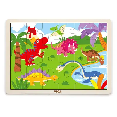 Puzzle Bois Dinosaures Colorés 24 Pièces Viga Toys 24M+
