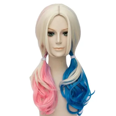 Perruque blonde à couettes roses et bleues pour déguisement