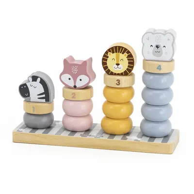 Jeu d'Empilage Animaux Bois PolarB 4 Tours Numérotées 24M+