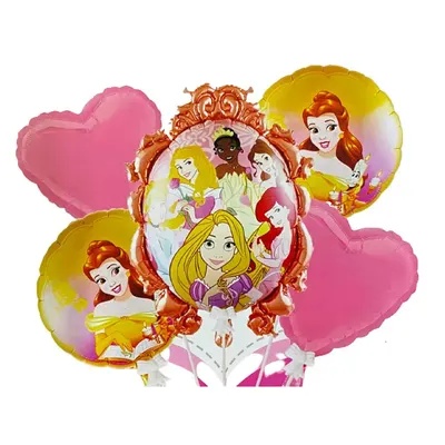 Lot de 5 ballons illustrés de princesses et de cœurs