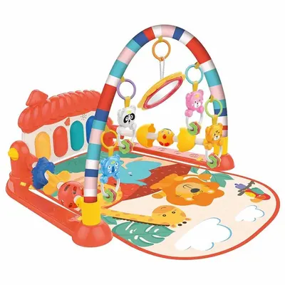 Tapis Piano Évolutif avec Arche Rayée et Jouets Suspendus 0–18 Mois