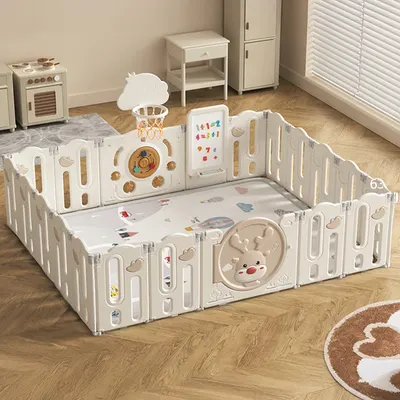 Parc modulable 228 × 190 cm avec panneau d’activités et cerf