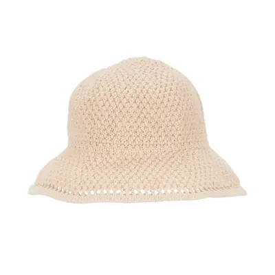 Chapeau de soleil bébé écru au crochet, bord souple, 0-3 mois