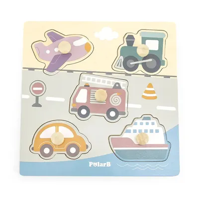 Puzzle à Boutons Transports Bois PolarB 18M+