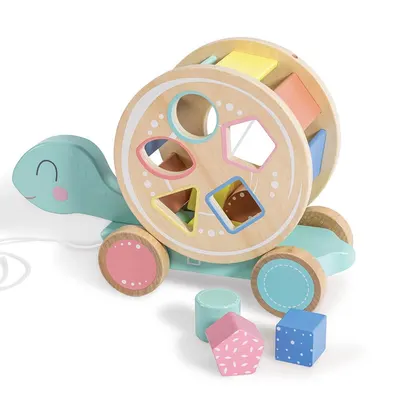 Tortue en bois à carapace-trieur et blocs colorés 12M+