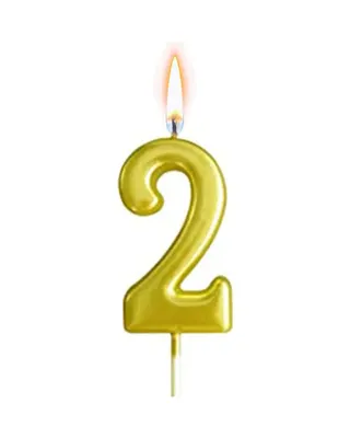 Bougie chiffre 2 dorée à tige, pour vos moments festifs