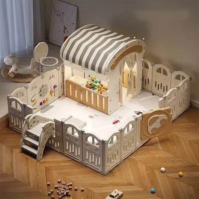 Espace de jeu pliable avec maisonnette, toboggan et tapis 188 × 226 cm